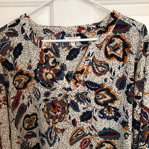 Maurices Atwood Paisley 3/4 Sleeve V-Neck Popover Blouse Size XXL White Blue - Picture 4 of 7